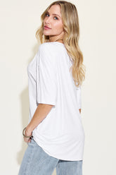 V-Neck Drop Shoulder T-Shirt-Bae Full size Bamboo